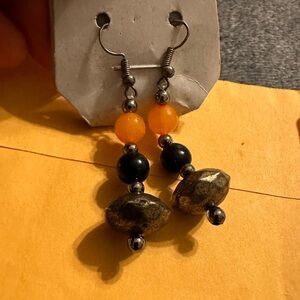 Spooky Chic Orange & Black Beaded Dangle Earrings  made in India new with tag